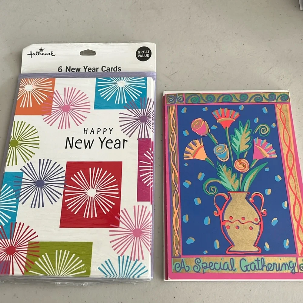 Hallmark 6 new year cards unopened and 5 special gathering cards/party info-pics
